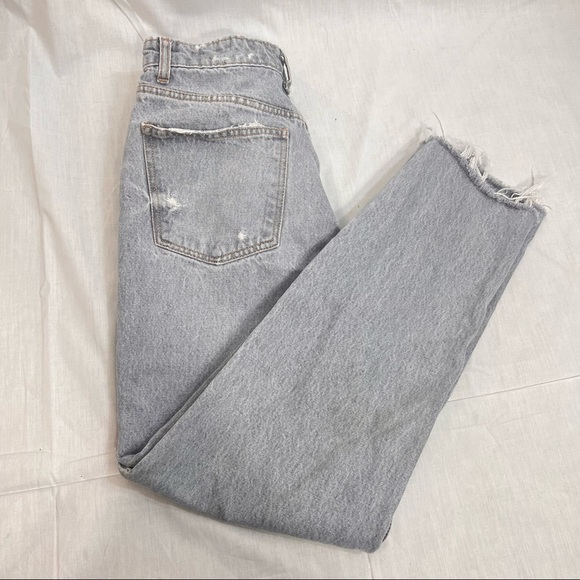 ZARA Womens High Rise Straight Leg Raw hem Distress Washed Jean Sz 6 -26”x26” - Picture 8 of 10